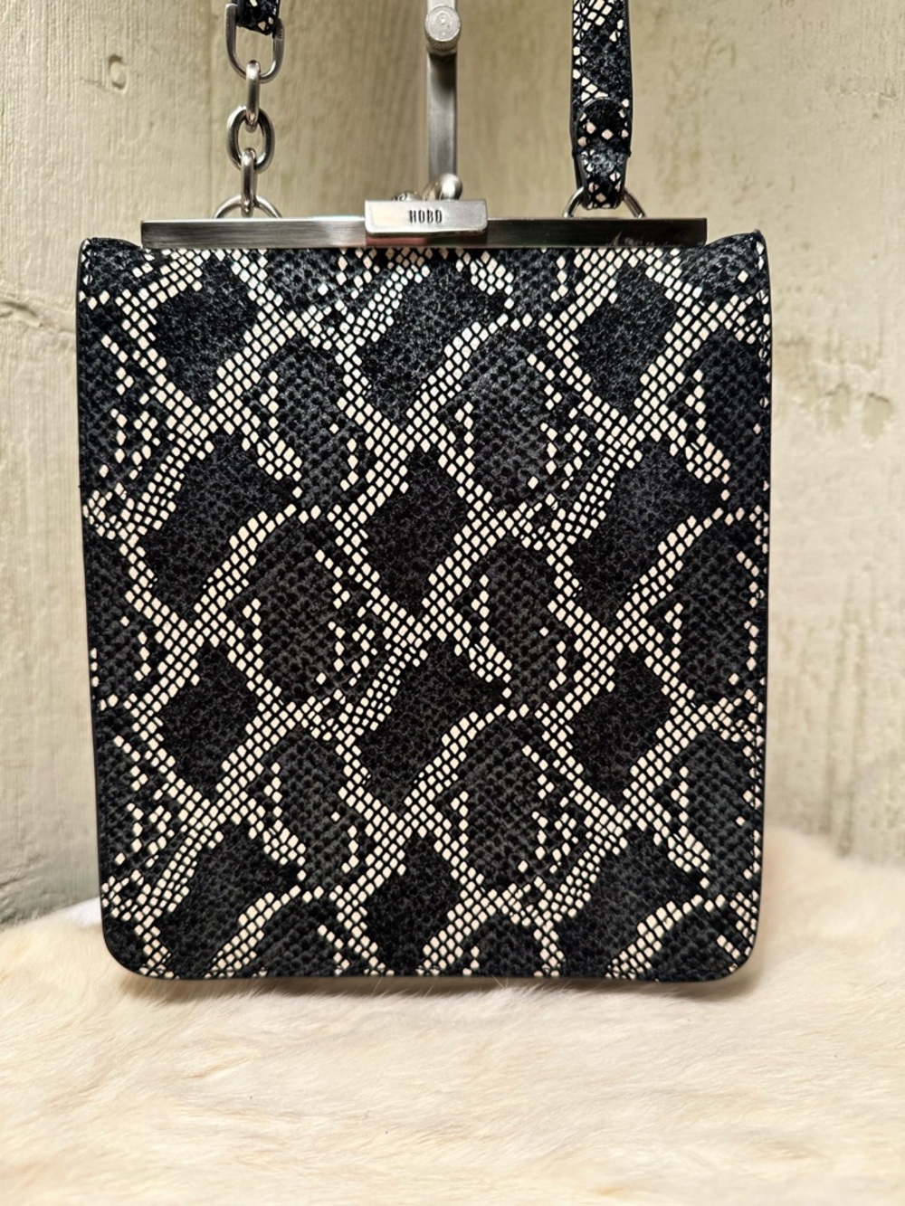 HOBO Black & Cream Snake-Print Mini Crossbody
